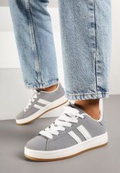 Szare Sneakersy z Dwoma Paskami Galtewi. Szare obuwie sportowe damskie Born2be, bez wzorów, z jeansu. Za 89.99 zł.