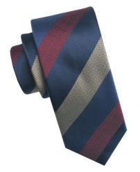 Elegancki i Modny Męski Krawat - Angelo di Monti - Duże Pasy, Granat, Beż, Czerwień. Czerwone krawaty i muchy Angelo di Monti, bez wzorów, z tkaniny, eleganckie. Za 45.00 zł.