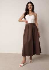 Brązowa Rozkloszowana Spódnica z Bawełny z Szerokimi Plisami Malona. Brązowe spódnice damskie Born2be, l, bez wzorów, z bawełny, biznesowe, midi, proste. Za 119.99 zł.