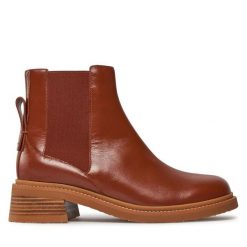 Sztyblety See By Chloé. Brązowe botki damskie See By Chloé, bez obcasa, na słupku, bez zapięcia. Za 1,679.00 zł.