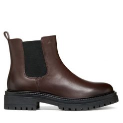 Sztyblety Geox. Czerwone botki damskie Geox, bez obcasa, na płaskiej podeszwie, bez zapięcia. Za 549.99 zł.