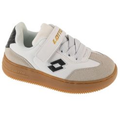 Buty halowe do piłki nożnej chłopięce, Makera K. Białe buty sportowe chłopięce Lotto, bez wzorów, bez zapięcia, do piłki nożnej. Za 129.99 zł.