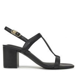 Sandały Tommy Hilfiger. Czarne sandały damskie Tommy Hilfiger, bez wzorów, bez obcasa, na słupku, bez zapięcia. Za 529.99 zł.