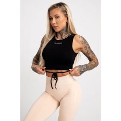 Top fitness damski Gym Glamour wiązany. Czarne koszulki sportowe damskie GYM GLAMOUR, xs, bez wzorów, bez kołnierzyka, bez ramiączek, na fitness i siłownię. Za 99.99 zł.