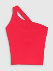 4F Crop-top slim z asymetrycznym ramiączkiem damski - czerwony S. Czerwone koszulki sportowe damskie 4f, s, bez wzorów, z dzianiny, z asymetrycznym kołnierzem, bez ramiączek. W wyprzedaży za 19.99 zł.