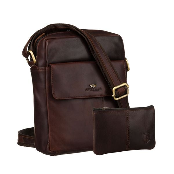 Skórzana listonoszka męska w brązowym kolorze z saszetką w zestawie PTN 719E-OPU Peterson. Brązowe saszetki męskie Peterson, ze skóry. Za 174.99 zł.