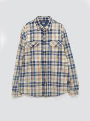 Koszula męska bawełniana w kratę beżowo-granatowa Kolisew 800. Brązowe koszule męskie Big Star, l, bez wzorów, z bawełny, eleganckie, bez kołnierzyka, bez ramiączek. Za 249.99 zł.