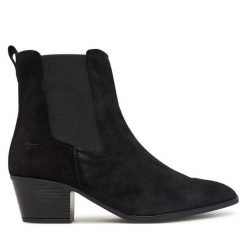 Botki Tamaris. Czarne botki damskie Tamaris, bez obcasa, na słupku, bez zapięcia. Za 419.99 zł.