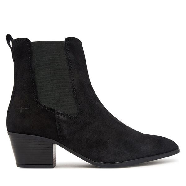 Botki Tamaris. Czarne botki damskie Tamaris, bez obcasa, na słupku, bez zapięcia. Za 419.99 zł.