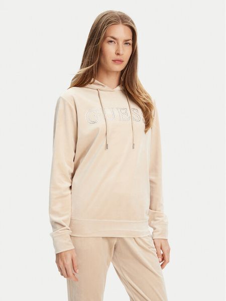 Guess Bluza V4RQ25 K0232 Beżowy Regular Fit. Brązowe bluzy damskie Guess, xs, z aplikacjami, z syntetyku, bez kaptura. Za 179.99 zł.