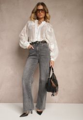 Szare Jeansy High Waist o Szerokim Kroju Sesinia. Szare jeansy damskie Renee, z podwyższonym stanem. Za 119.99 zł.