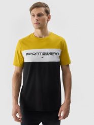 4F T-shirt z nadrukiem męski - żółty M. Żółte koszulki sportowe męskie 4f, m, bez wzorów, z bawełny, klasyczne, bez kołnierzyka. W wyprzedaży za 39.99 zł.