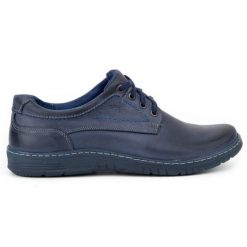 KOMODO Buty męskie skórzane Casual 921K granatowe niebieskie. Niebieskie półbuty na co dzień męskie casualowe, bez zapięcia. Za 367.89 zł.