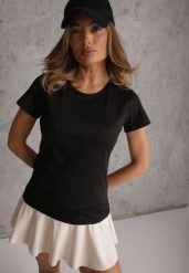 Czarny Klasyczny T-shirt o Gładkim Wykończeniu Rhethine. Czarne t-shirty damskie Renee, l, bez wzorów, z jeansu, klasyczne, bez kołnierzyka. Za 39.99 zł.