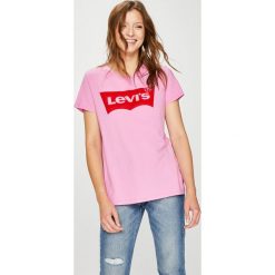 Levi's - Top. Brązowe topy damskie Levi's, z nadrukiem, z bawełny, z okrągłym kołnierzem, z krótkim rękawem. W wyprzedaży za 79.90 zł.