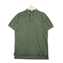 Second life - Męska koszulka polo z krótkim rękawem Khaki - Stan dobry. Zielone buty sportowe męskie Ralph Lauren, bez zapięcia, na golfa. Za 106.46 zł.