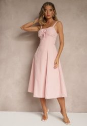 Różowa Koktajlowa Sukienka Gorsetowa Vices z Rozkloszowanym Dołem Kolinnea. Czerwone sukienki damskie Renee, na imprezę, l, z aplikacjami, eleganckie, bez kołnierzyka, bez ramiączek, midi, gorsetowe. Za 109.99 zł.