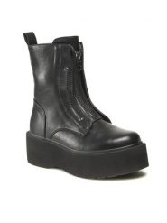 Jenny Fairy Trzewiki WS101-06 Czarny. Czarne botki damskie Jenny Fairy, ze skóry, bez obcasa, na koturnie, bez zapięcia. Za 159.99 zł.