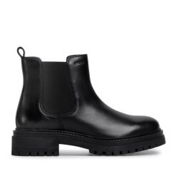 Sztyblety Geox. Czarne botki damskie Geox, bez obcasa, na płaskiej podeszwie, bez zapięcia. Za 369.99 zł.