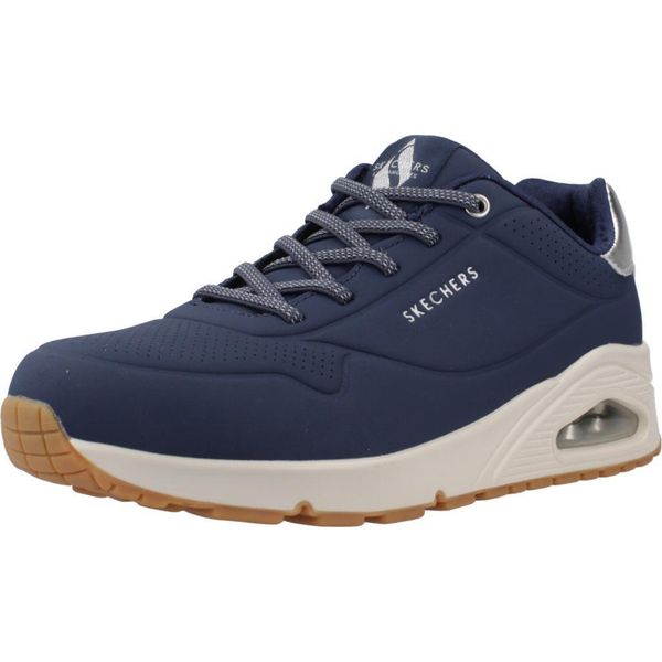 Buty Kobieta Skechers Uno Shimmer Away niebieski. Niebieskie obuwie sportowe damskie Skechers, bez wzorów, z syntetyku, trekkingowe, Skechers Sport. Za 299.99 zł.