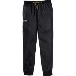 Spodnie sportowe trykotowe bonprix czarny. Czarne spodnie sportowe męskie bonprix, z nadrukiem. Za 109.99 zł.