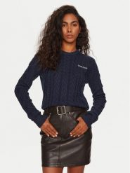 Guess Jeans Sweter W4BR13 Z3HN2 Granatowy Regular Fit. Niebieskie swetry damskie Guess Jeans, xxl, z aplikacjami, z jeansu, bez kołnierzyka, bez ramiączek, bez kaptura. Za 369.99 zł.