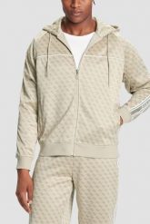 GUESS Zielona rozpinana męska bluza w monogram z lampasami i kapturem Parimo 4G, Rozmiar M. Zielone bluzy sportowe męskie Guess, m, z aplikacjami. W wyprzedaży za 329.99 zł.
