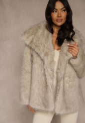 Beżowa Dwurzędowa Kurtka Futerko Oversize Nenalla. Brązowe kurtki i płaszcze dla dziewczynek Renee, bez wzorów, z futra, bez kaptura. Za 259.99 zł.