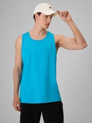 4F Koszulka bez rękawów regular gładka męska - niebieska XXL. Niebieskie t-shirty męskie 4f, m, bez wzorów, z bawełny, bez kołnierzyka. Za 49.99 zł.