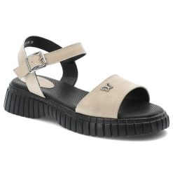 Sandały damskie Filippo, ze skóry naturalnej na płaskim obcasie zapinane sprzączką, beżowe, DS6811-25-BE. Brązowe sandały damskie Filippo, z aplikacjami, z jeansu, bez obcasa, na płaskiej podeszwie, bez zapięcia. Za 149.00 zł.