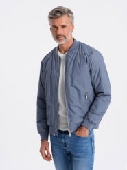 Kurtka męska bomberka - niebieska V16. Niebieskie kurtki męskie Ombre Clothing, m, bez wzorów, bez kaptura. W wyprzedaży za 119.99 zł.