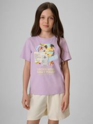 4F T-shirt regular z nadrukiem dziewczęcy - fioletowy 158 (12-13 lat). Fioletowe t-shirty i topy dla dziewczynek 4f, bez wzorów, z bawełny, bez ramiączek. Za 49.99 zł.
