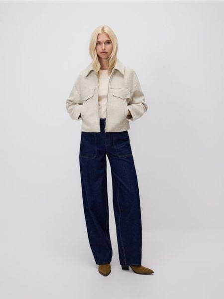 Kurtka z tkaniny boucle - kremowy. Białe kurtki damskie Reserved, l, bez wzorów, z tkaniny, bez kaptura. Za 159.99 zł.