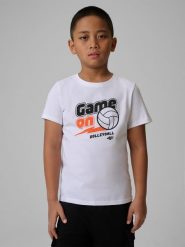 4F T-shirt regular z nadrukiem chłopięcy - biały 158 (12-13 lat). Białe t-shirty dla chłopców 4f, bez wzorów, z bawełny, bez ramiączek. Za 39.99 zł.