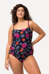 Damski Strój kąpielowy kropki w kształcie owocu granatu miękkie miseczki. Niebieskie kostiumy jednoczęściowe damskie Ulla Popken, plus size, bez wzorów, z elastanu, plus size, do pływania. Za 191.99 zł.