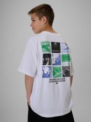 4F T-shirt loose z nadrukiem chłopięcy - biały 122/128 (6-8 lat). Białe t-shirty dla chłopców 4f, bez wzorów, z bawełny, bez ramiączek. Za 59.99 zł.