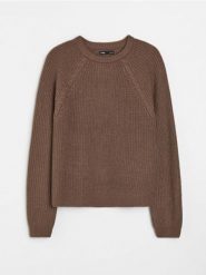 Sweter chunky z raglanowymi rękawami - brązowy. Brązowe swetry damskie Sinsay, l, bez wzorów, bez kołnierzyka, bez ramiączek, bez kaptura. Za 39.99 zł.