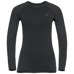 Koszulka termoaktywna damska z długim rękawem Odlo Performance Warm Eco. Czarne koszulki sportowe damskie Odlo, m, bez wzorów, z materiału, bez kołnierzyka, bez ramiączek, narciarskie. Za 263.99 zł.