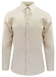 Delikatnie Wyszczuplana (Slim) Męska Koszula - Lanier - Beżowa. Brązowe koszule męskie Lanier, m, bez wzorów, z bawełny, eleganckie, bez kołnierzyka, bez ramiączek. Za 175.00 zł.