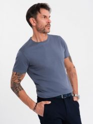 T-shirt męski klasyczny bawełniany BASIC - niebieski denim V7 OM-TSBS-0236 XL. Niebieskie t-shirty męskie Ombre, m, bez wzorów, z bawełny, klasyczne, bez kołnierzyka. Za 60.50 zł.