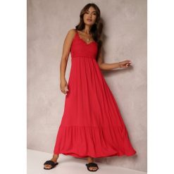 Czerwona Sukienka Chryazire. Czerwone sukienki damskie Renee, na randkę, xs, bez wzorów, z koronki, bez kołnierzyka, bez ramiączek, maxi. Za 44.99 zł.