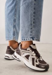 Brązowe Sneakersy Dad Shoes z Siateczkową Cholewką na Piankowej Podeszwie Anotea. Brązowe obuwie sportowe damskie Renee, bez wzorów, z jeansu. Za 149.99 zł.