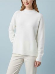 Sweter z półgolfem i długim rękawem z domieszką wełny - biały. Białe swetry damskie Sinsay, l, bez wzorów, z wełny, bez kołnierzyka, bez ramiączek, długie, bez kaptura. Za 49.99 zł.