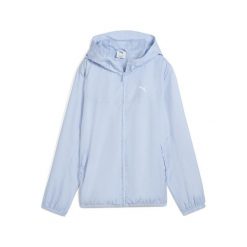 Damska wiatrówka o standardowym kroju Essentials PUMA. Niebieskie kurtki damskie Puma, bez wzorów, z gumy, bez kaptura, do biegania. Za 249.00 zł.