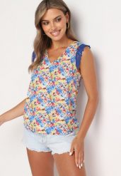 Niebieski Wiskozowy Top Bez Rękawów w Drobne Kwiaty Irisina. Niebieskie koszule damskie Born2be, m, bez wzorów, z wiskozy, bez kołnierzyka, bez ramiączek. Za 34.99 zł.