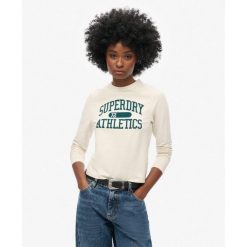 Wąska koszulka z długim rękawem Athletic Ringer. Białe koszulki sportowe damskie Superdry., bez wzorów, bez kołnierzyka, bez ramiączek. W wyprzedaży za 138.80 zł.