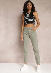 Zielone Jeansy Mom Fit High Waist Kasena. Zielone jeansy damskie Renee, z podwyższonym stanem. Za 54.99 zł.