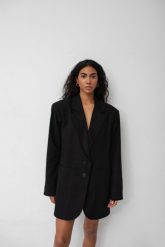 Marynarka z lnem oversize w kolorze BLACK - HARLEY-S/M. Czarne żakiety damskie Marsala, l, bez wzorów, z bawełny, eleganckie. Za 419.90 zł.