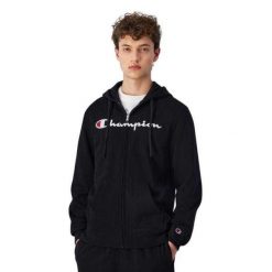 Męska Bluza Z Pełnym Zamkiem Błyskawicznym Z Markowym Rękawem. Czarne bluzy męskie Champion, m, bez wzorów, z bawełny, z kapturem. Za 426.99 zł.