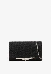 Czarna Koktajlowa Torebka Ozdobiona Brokatem Desolie. Czarne torby na ramię damskie Born2be, bez wzorów, eleganckie, małe, bez dodatków. Za 39.99 zł.
